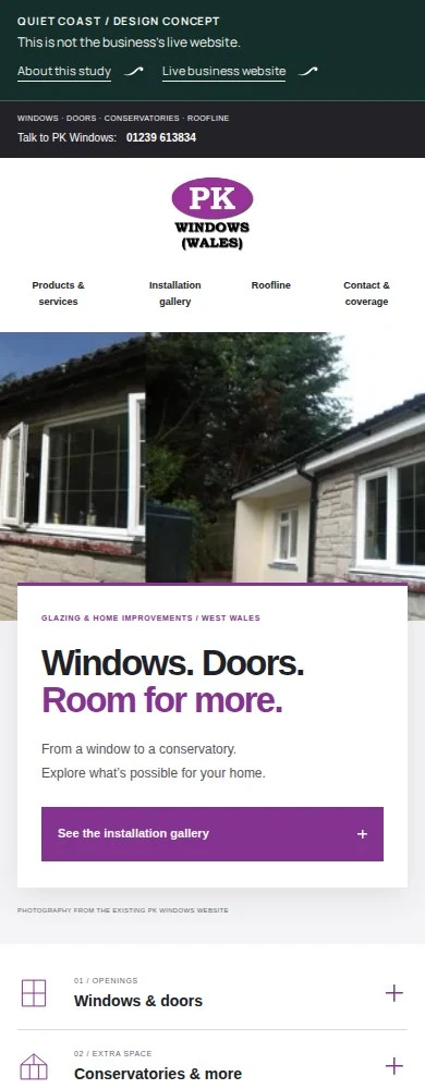 Mobile view of the Quiet Coast pk windows concept