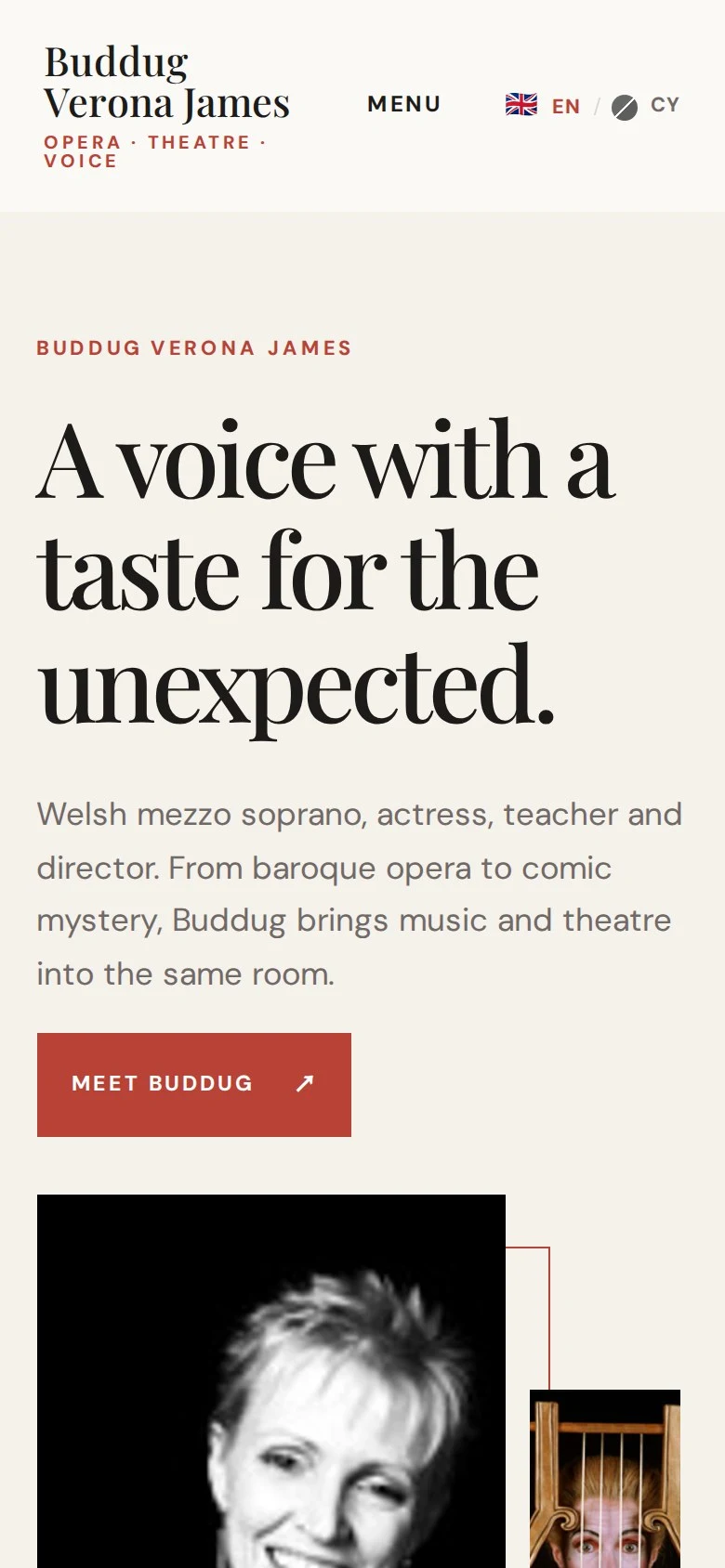 The Buddug Verona James website on a phone