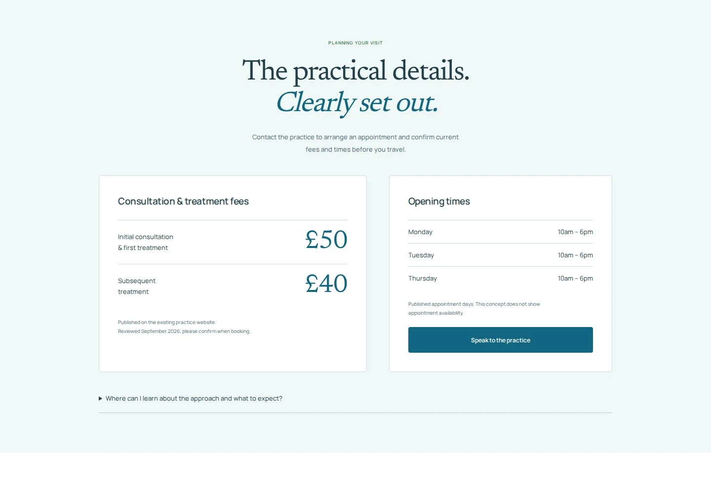 Further content and customer journey in the Quiet Coast cardigan chiropractic concept